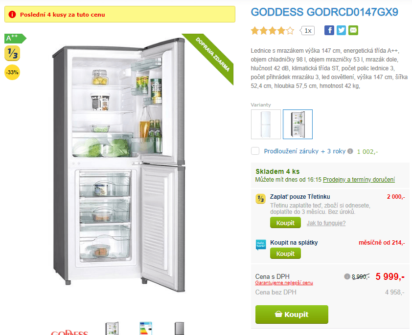 Komb. chladnička Gooddness, A++, v 147cm