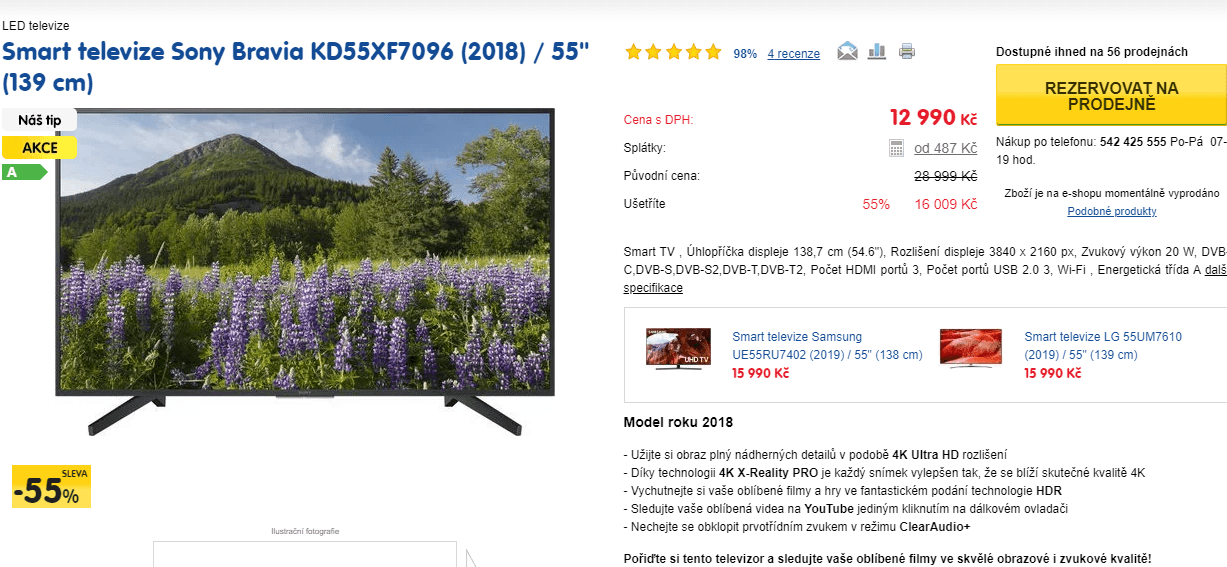 Ultra HD Smart TV, HDR, 139 cm, SONY