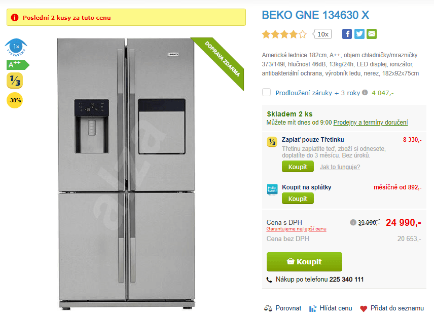 Americká lednice Beko, led, bar, multizone