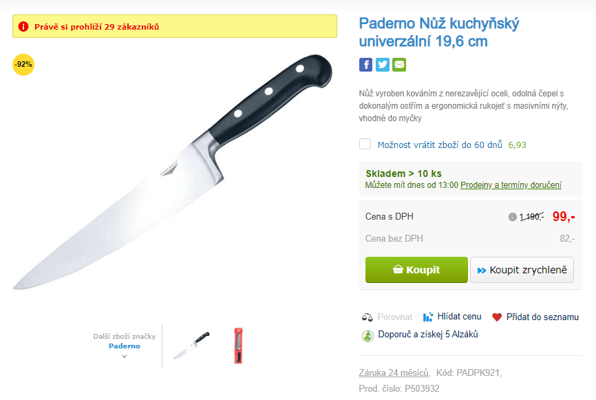 Univerzální kuchyňský nůž Paderno 19,6 cm