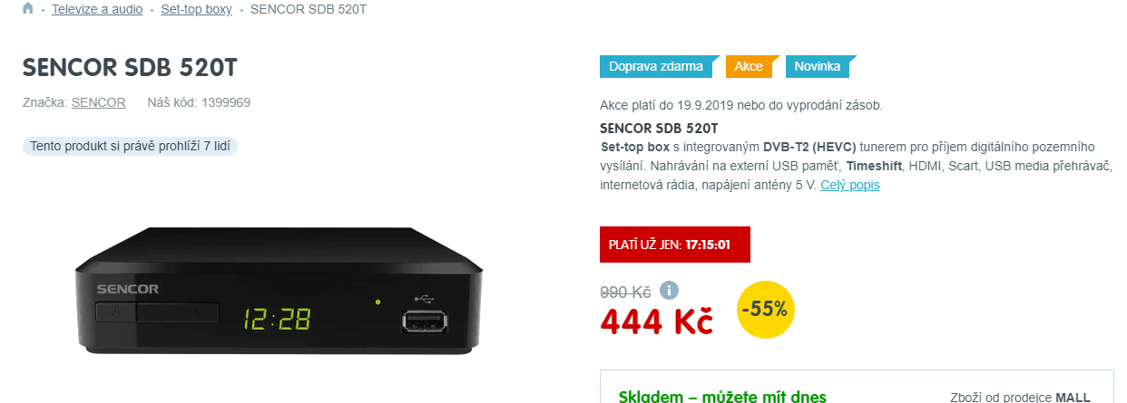 DVB-T2 set top box Sencor, timeshift