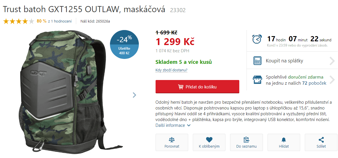 Odolný herní batoh Trust, USB, pláštěnka