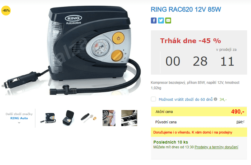 Kompresor na pneu, míče atd. Ring