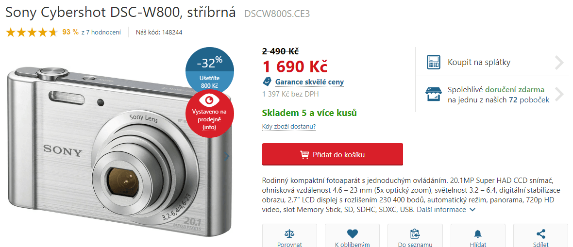 Sony W800, 20,1 Mpx, 5x zoom