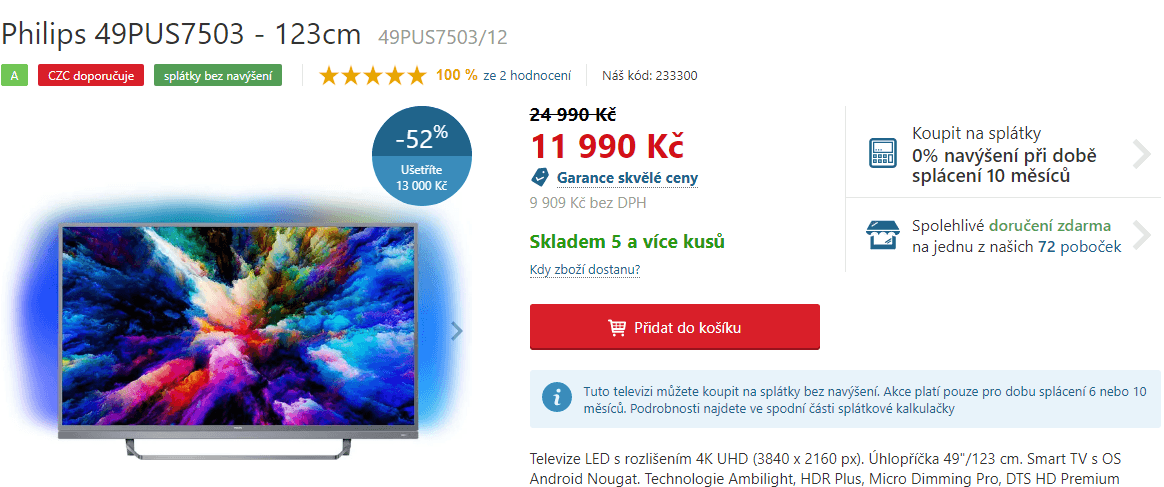 4K Smart TV, Ambilight, HDR, 123cm, Philips
