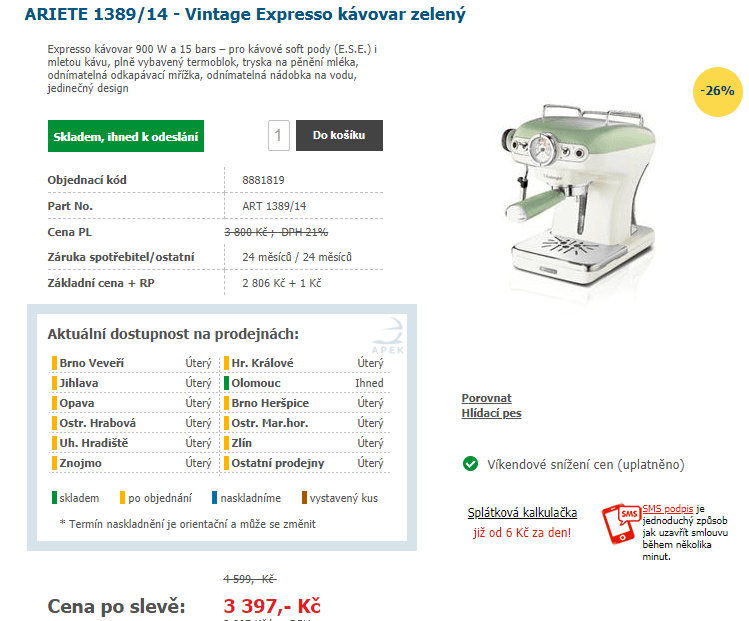 Pákové espresso Ariete, mletá káva i ESE pody