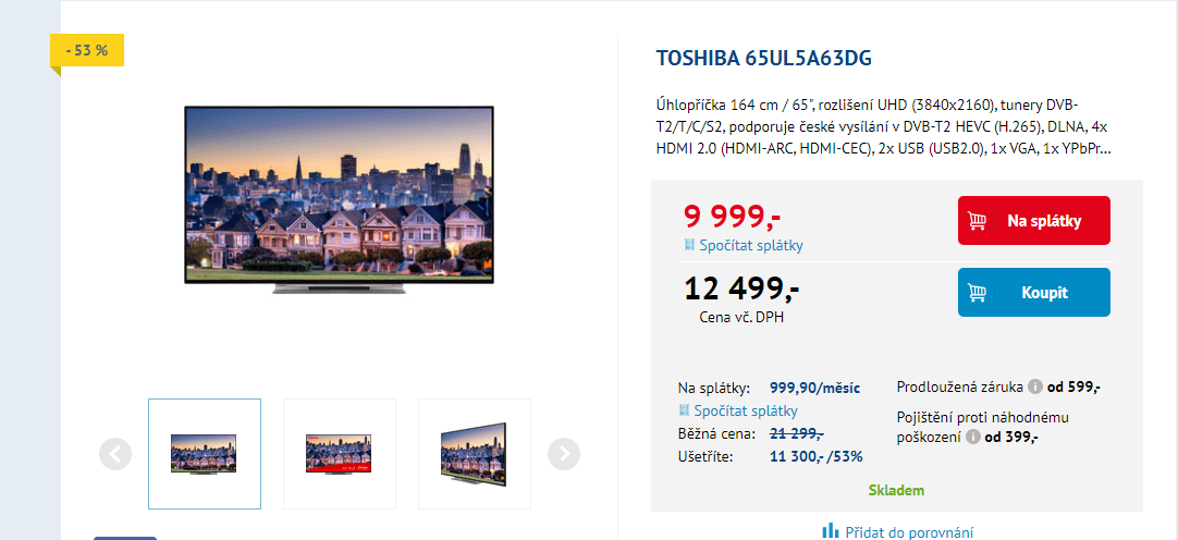 4K Smart TV, HDR, BT, 165cm, Toshiba
