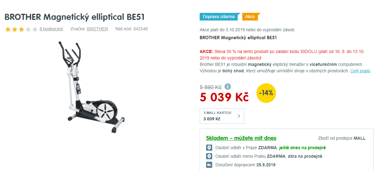 Magnetický eliptický trenažer Brother