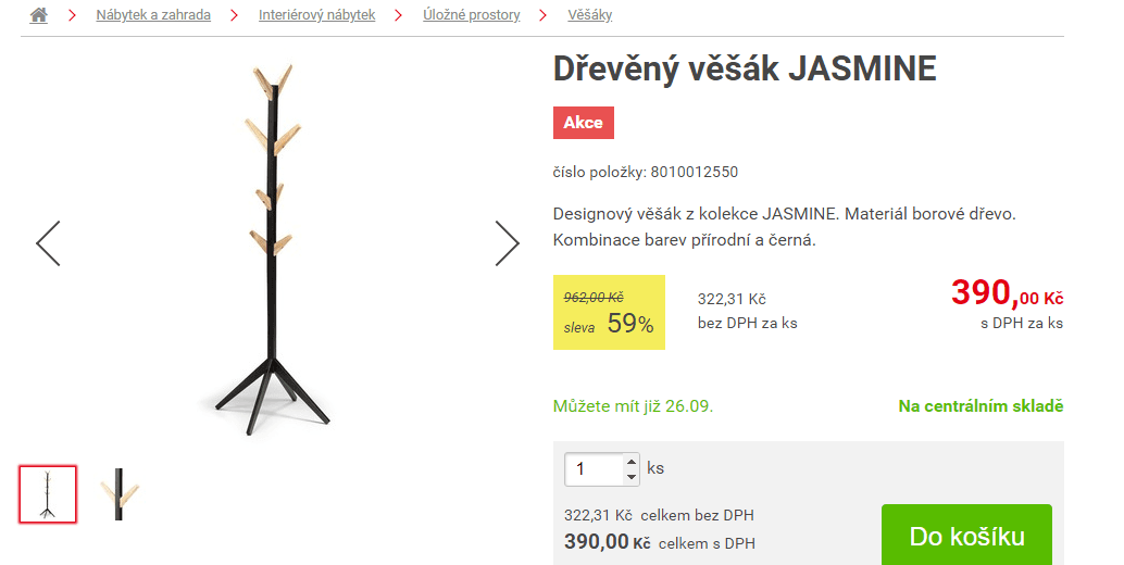 Dřevěný věšák JASMINE, 172 cm