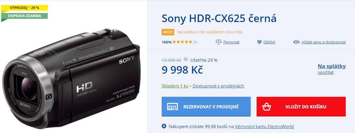 Videokamera SONY, full HD, Wifi, NFC, stabilizace