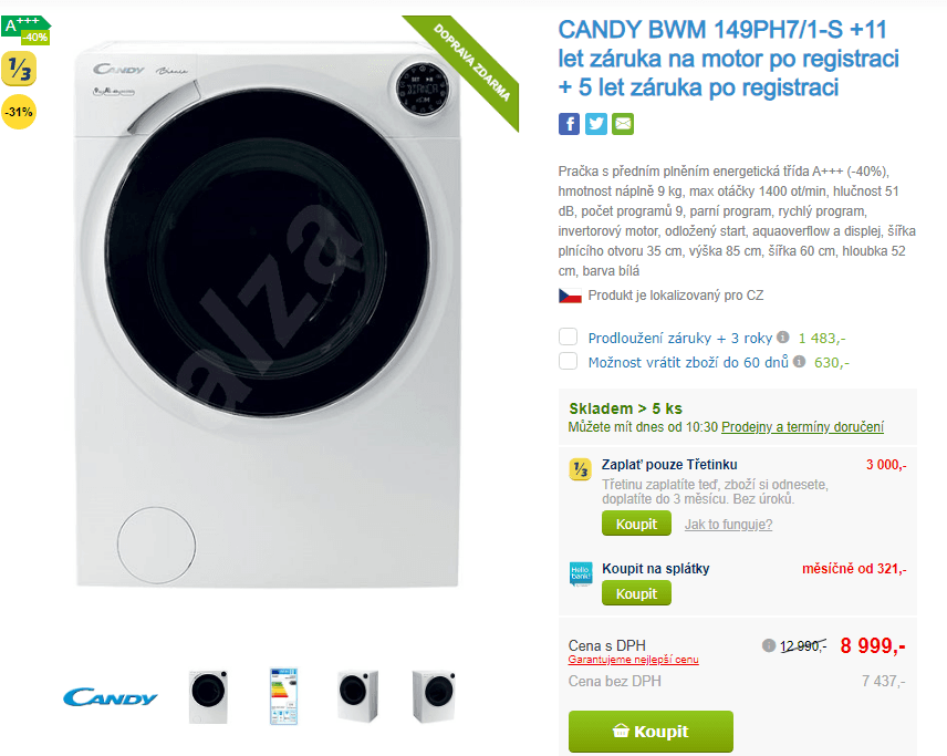 Candy, 9kg, 1400 ot., A+++, Wifi