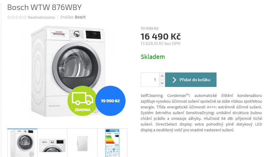 Sušička Bosch, A+++, 8kg, kondenzační