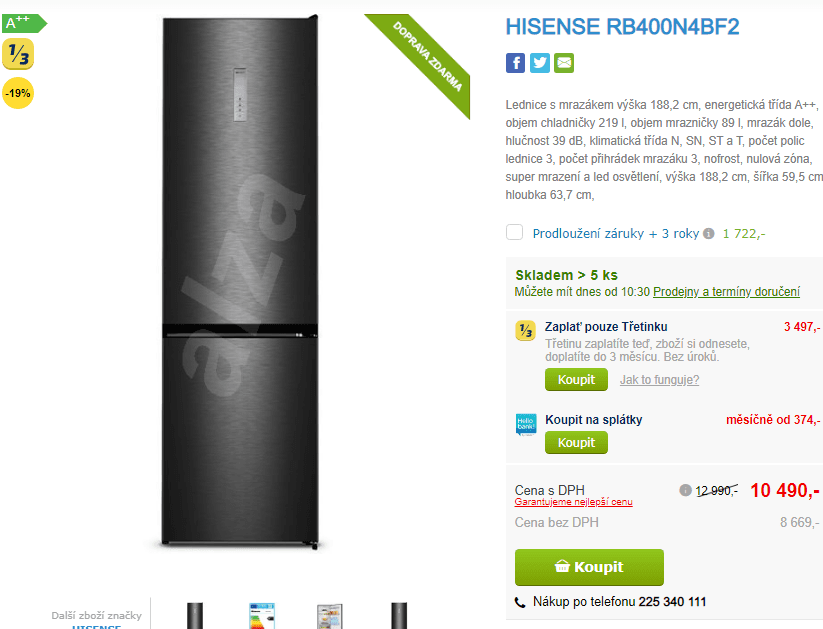 Lednice Hisense, A++, no frost, 188cm