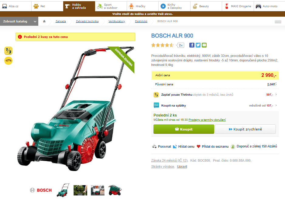 Provzdušňovač trávníku BOSCH ALR 900