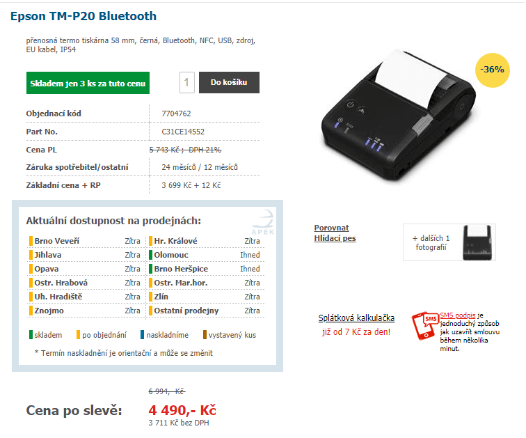 Pokladní termo tiskárna Epson, bluetooth, NFC
