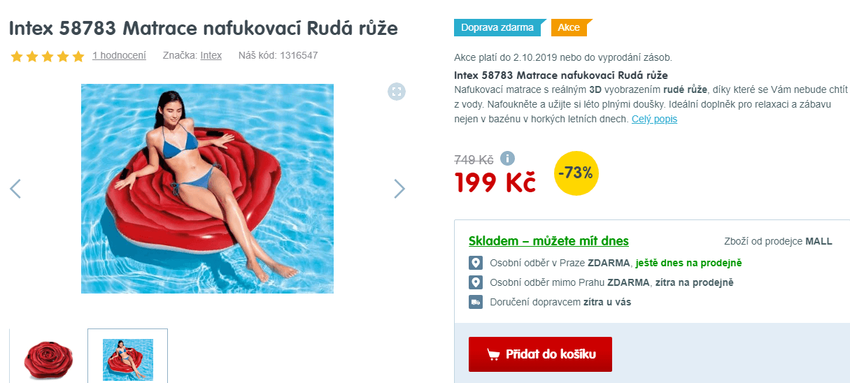 Nafukovací matrace Intex růže, 137x132 cm