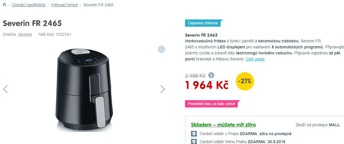 Horkovzdušná fritéza Severin, 2,6 litru