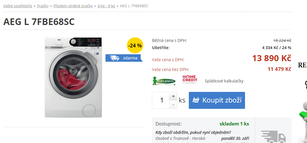 Pračka AEG, pára, 8kg, 1600 ot., A+++
