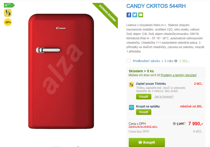 Malá retro lednice Candy, A++, 96 cm