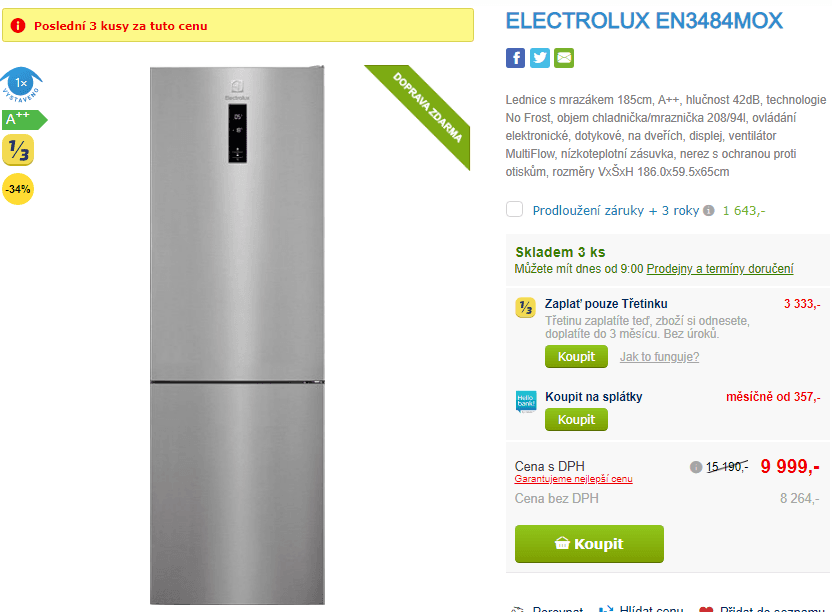 Lednice Electrolux, A++, no frost, 