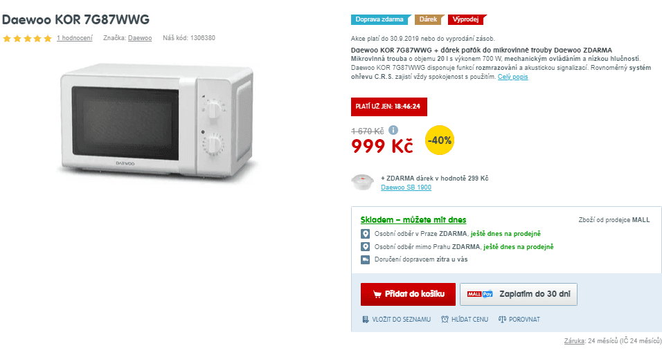 Mikrovlnka Daewoo KOR 7G87WWG