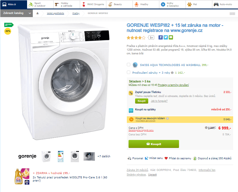 Pračka Gorenje, 8kg, 1200 ot., A+++