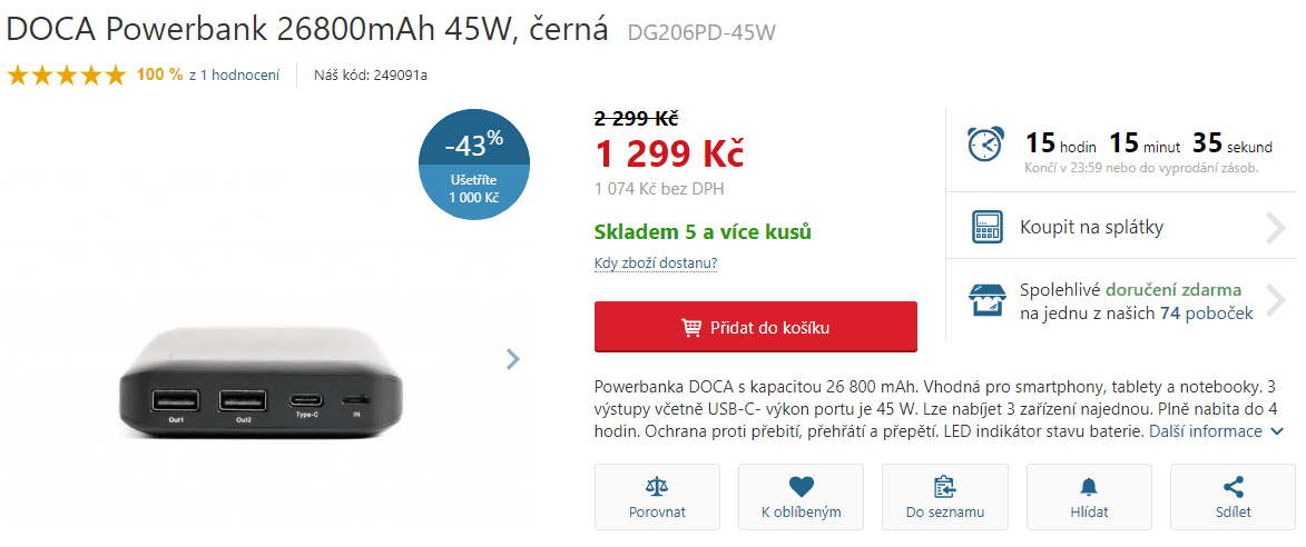 Powerbanka i na ntb Doca, 26800 mAh