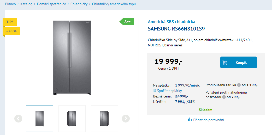 Americká lednice Samsung, A++, 178cm