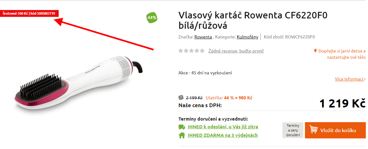 Kulmofén Rowenta, ionizátor