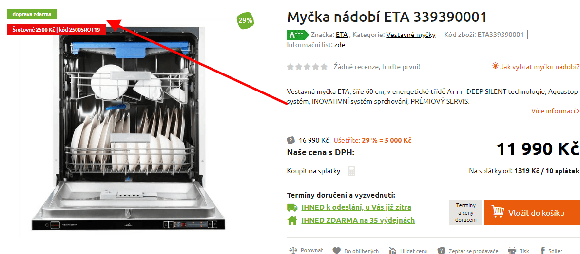 Vestavná myčka nádobí ETA, 14 sad
