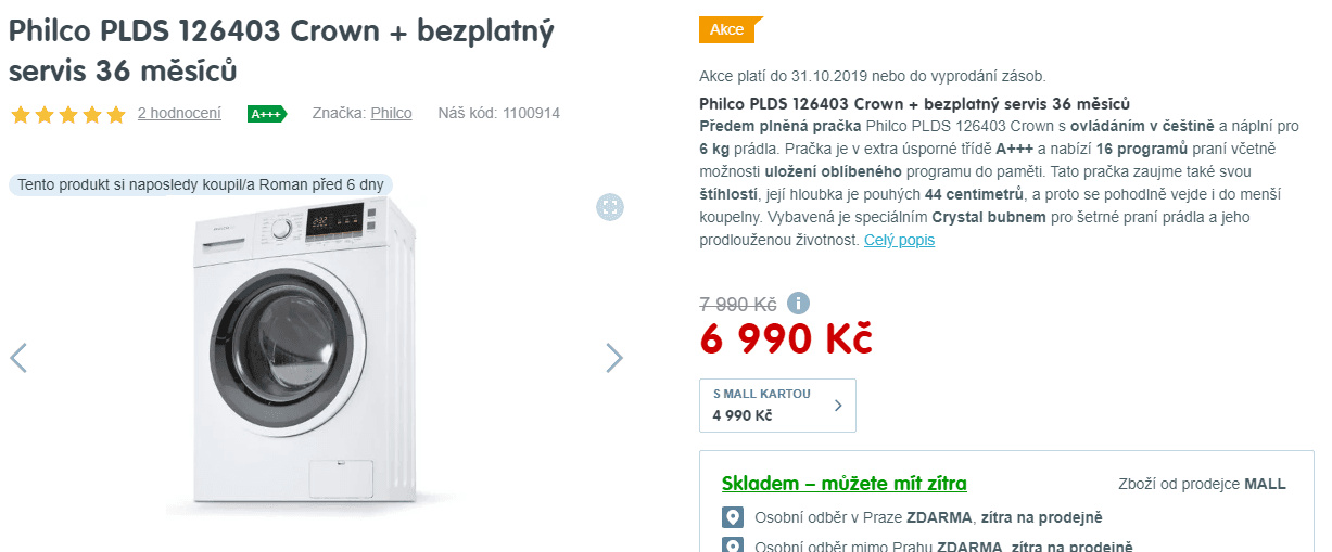 Pračka Philco, 6kg, 1200 ot., 44cm, A+++