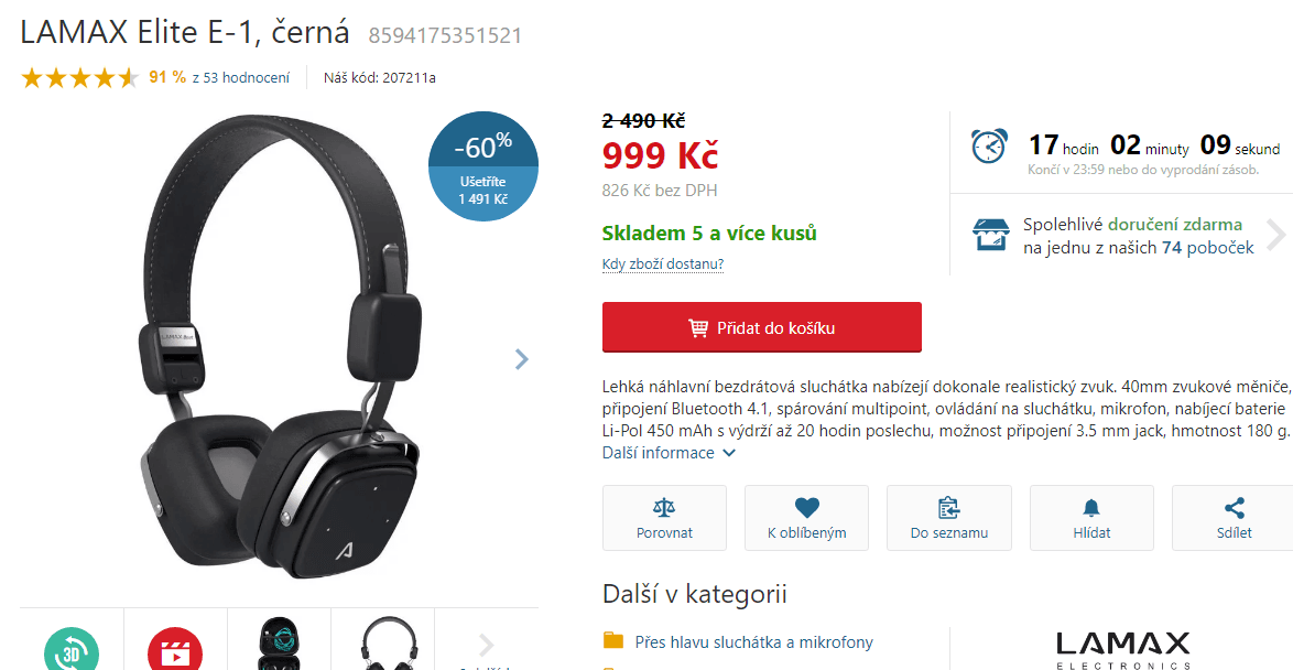 Bezdrátová sluchátka LAMAX Elite E-1