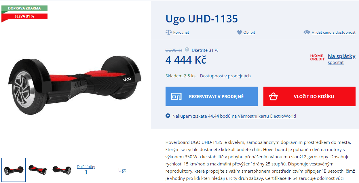 Hoverboard UGO, 15km/h, 25km, 350W