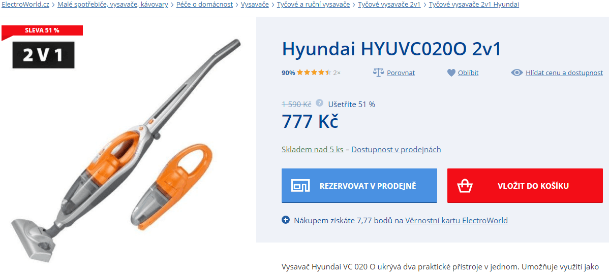 Tyčový vysavač 2v1 Hyundai