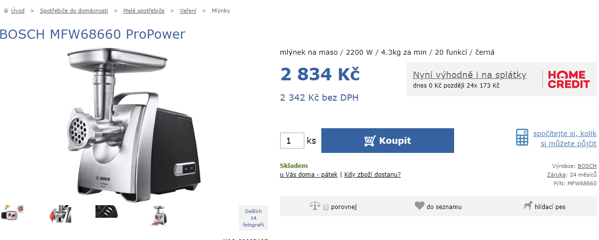 Mlýnek na maso Bosch, 20 funkcí