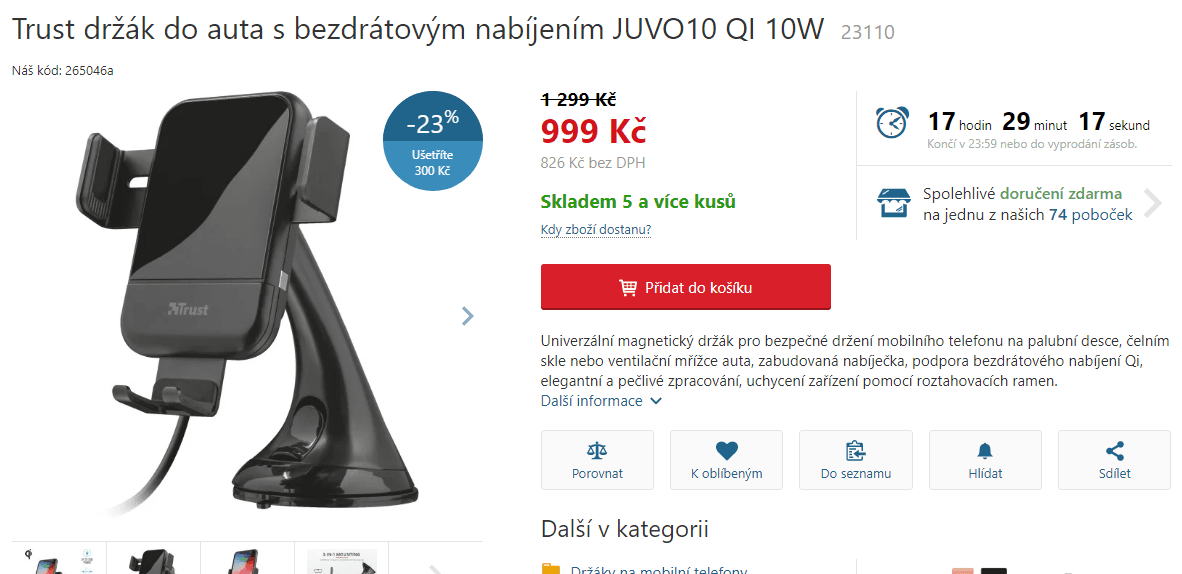 Držák mobilu do auta Trust, Qi nabíjení