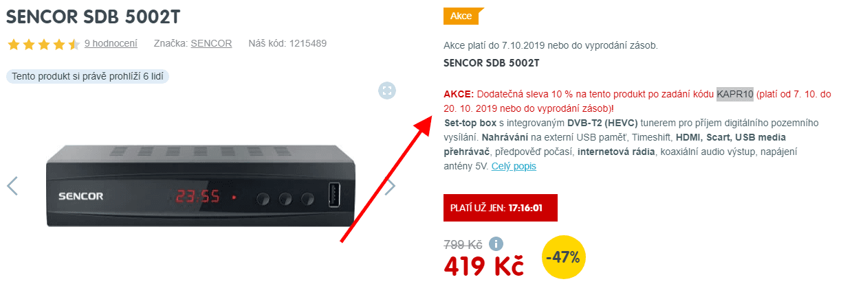 DVB-T2 set top box Sencor, timeshift