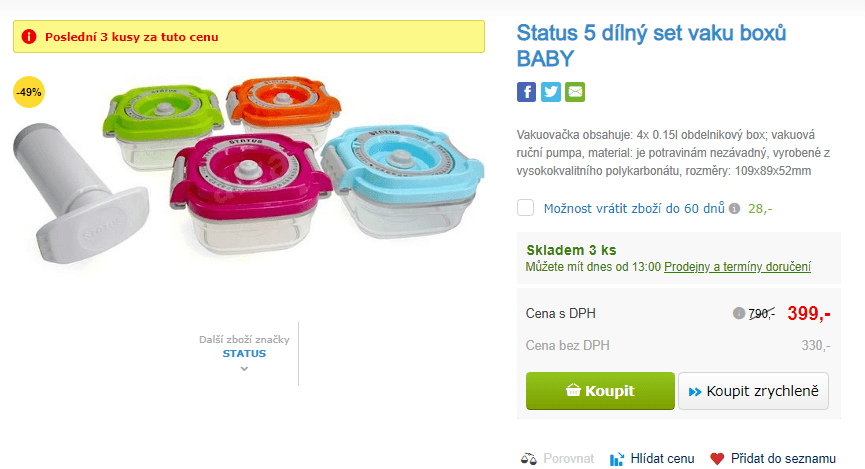 Vakuová pumpa + 4 mini vaku boxy Status