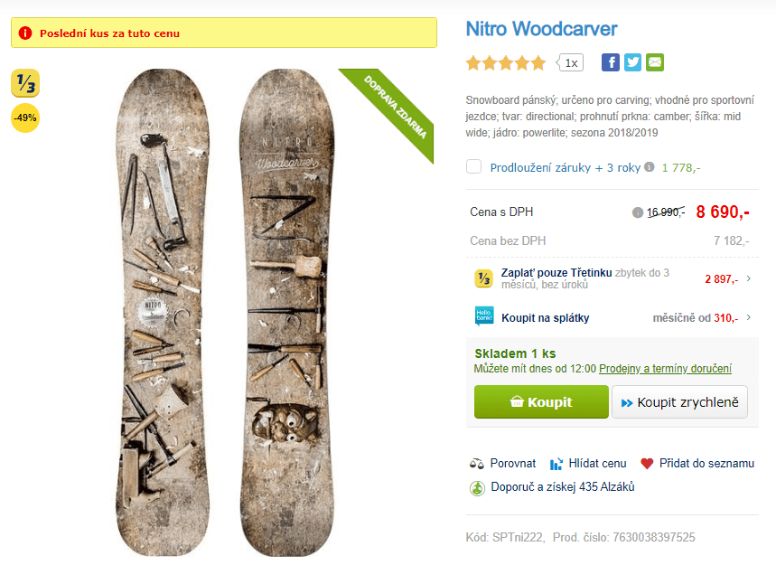 Carving snowboard Nitro Woodcarver, 159cm