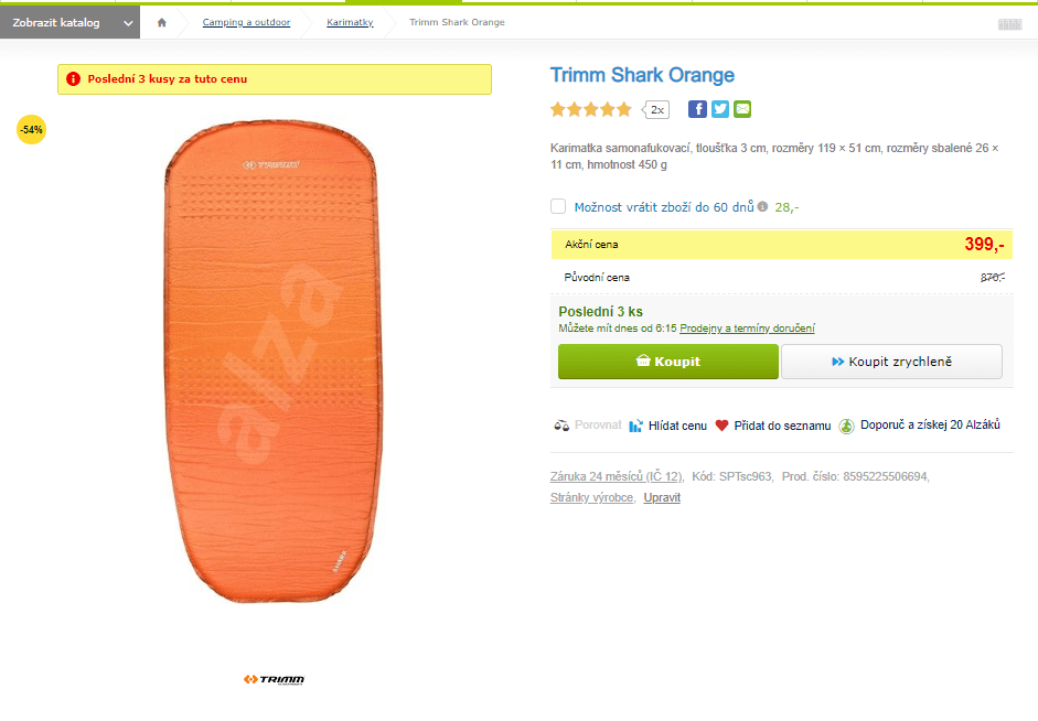 Samonafukovací karimatka Trimm Shark