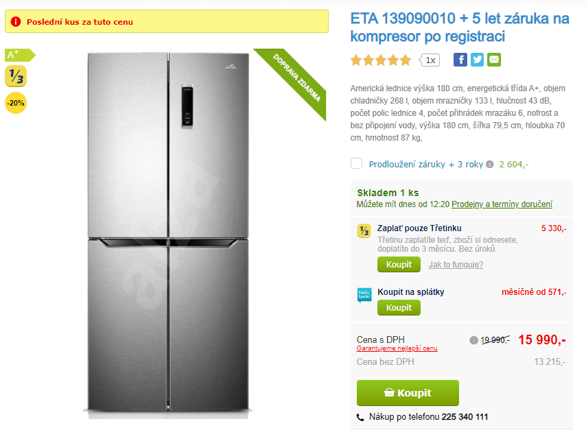 Americká lednice ETA