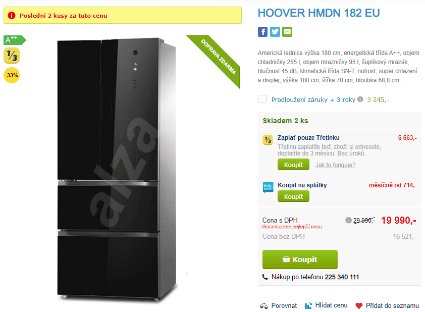 Americká lednice Hoover, A++