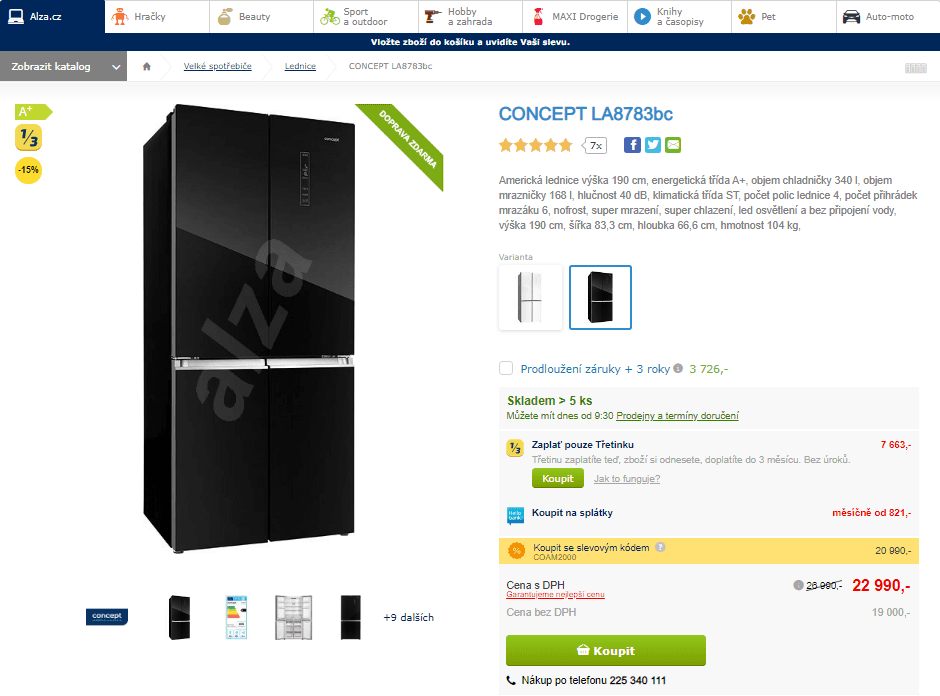 Americká lednice Concept, A+, No Frost