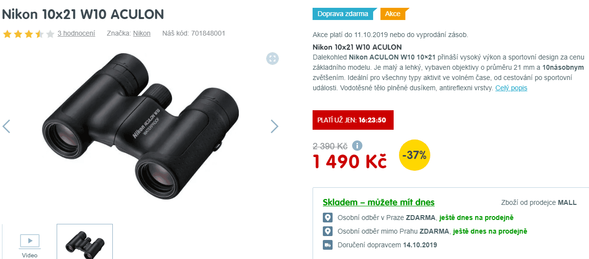 Dalekohled Nikon Aculon W10 10x21 