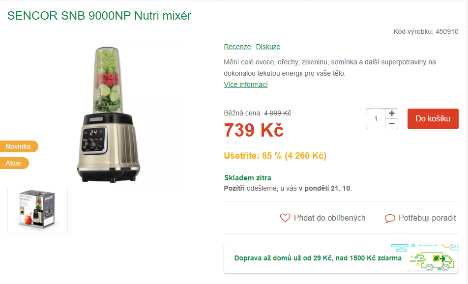 Nutri mixér Sencor, led, programy