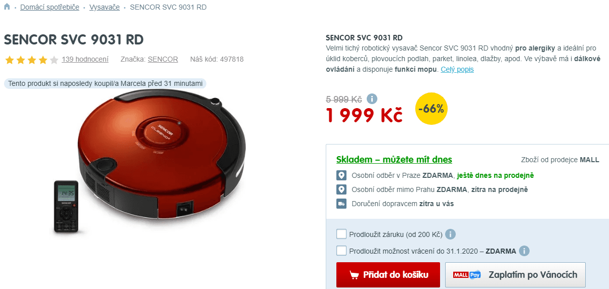 Robotický vysavač Sencor SVC 9031 