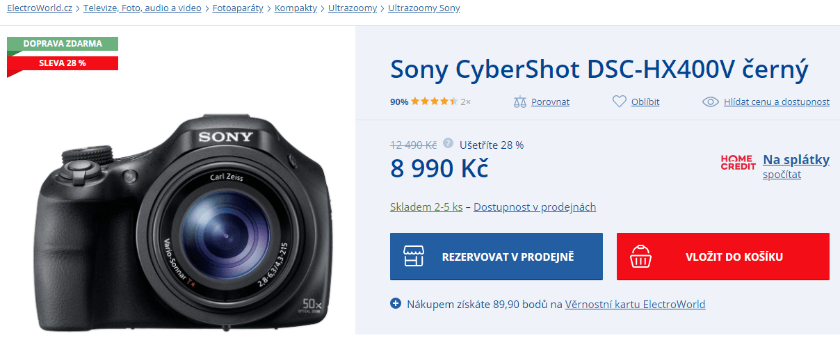 Sony HX400, 20,4MPx, 50x zoom, Wifi, NFC