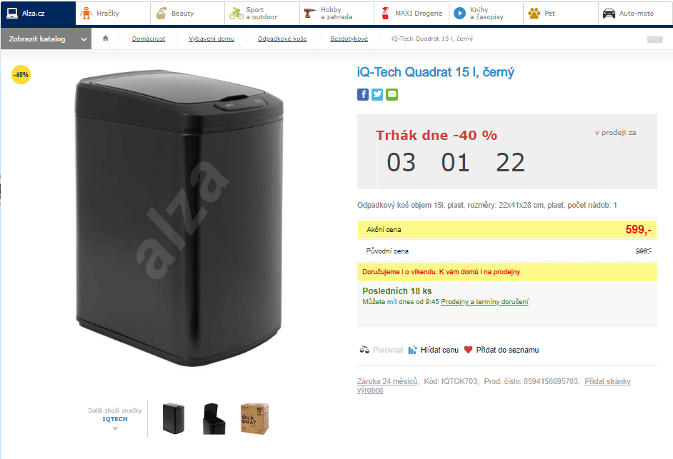 Odpadkový koš iQ-Tech Quadrat 15 l