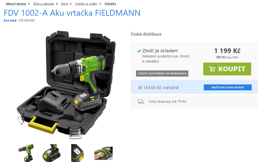 Aku vrtačka s příklepem Fieldmann
