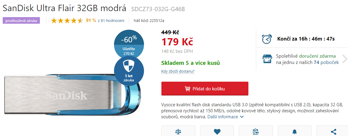 USB 3.0 flash disk SanDisk Ultra, 32GB